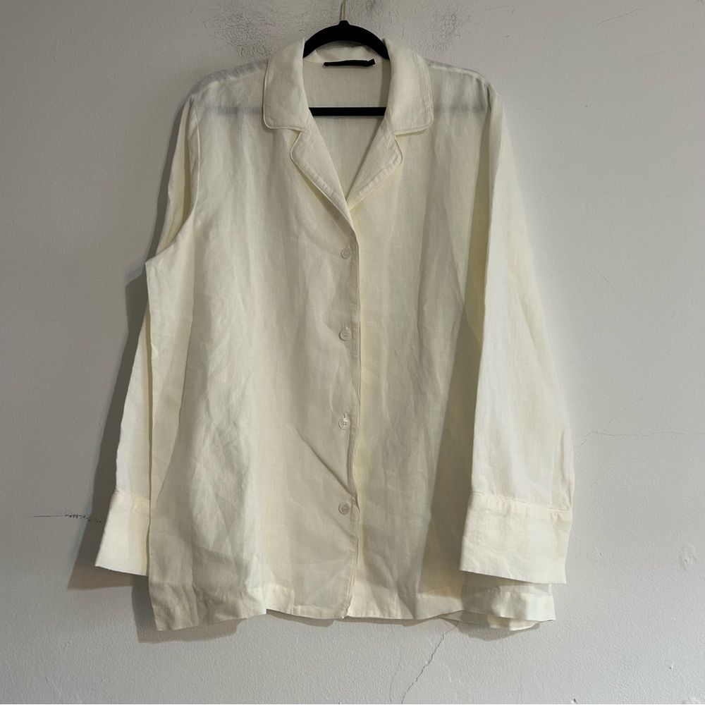 Jenni Kayne Breeze Linen Button Down Top XL White Neutral Coastal Euro